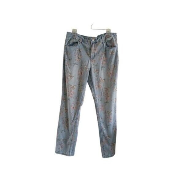 Laurie Felt Woman's 12 Boyfriend Jeans Relaxed Fit Butterfly Print Whimsical - Picture 1 of 8